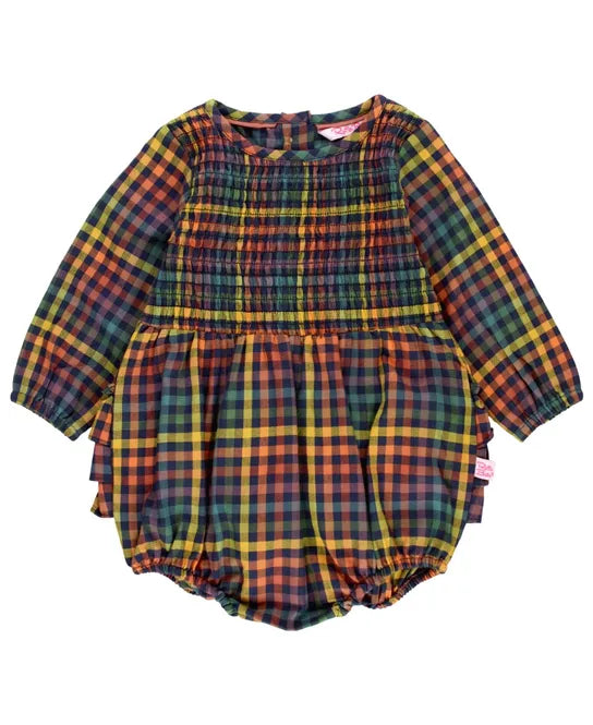 Harvest Rainbow Gingham Long Sleeve Smocked Bubble  - Doodlebug's Children's Boutique