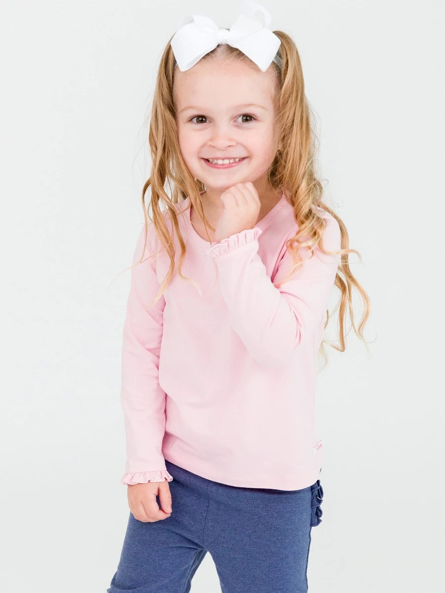 Pink Knit Long Sleeve Ruffle Top  - Doodlebug's Children's Boutique