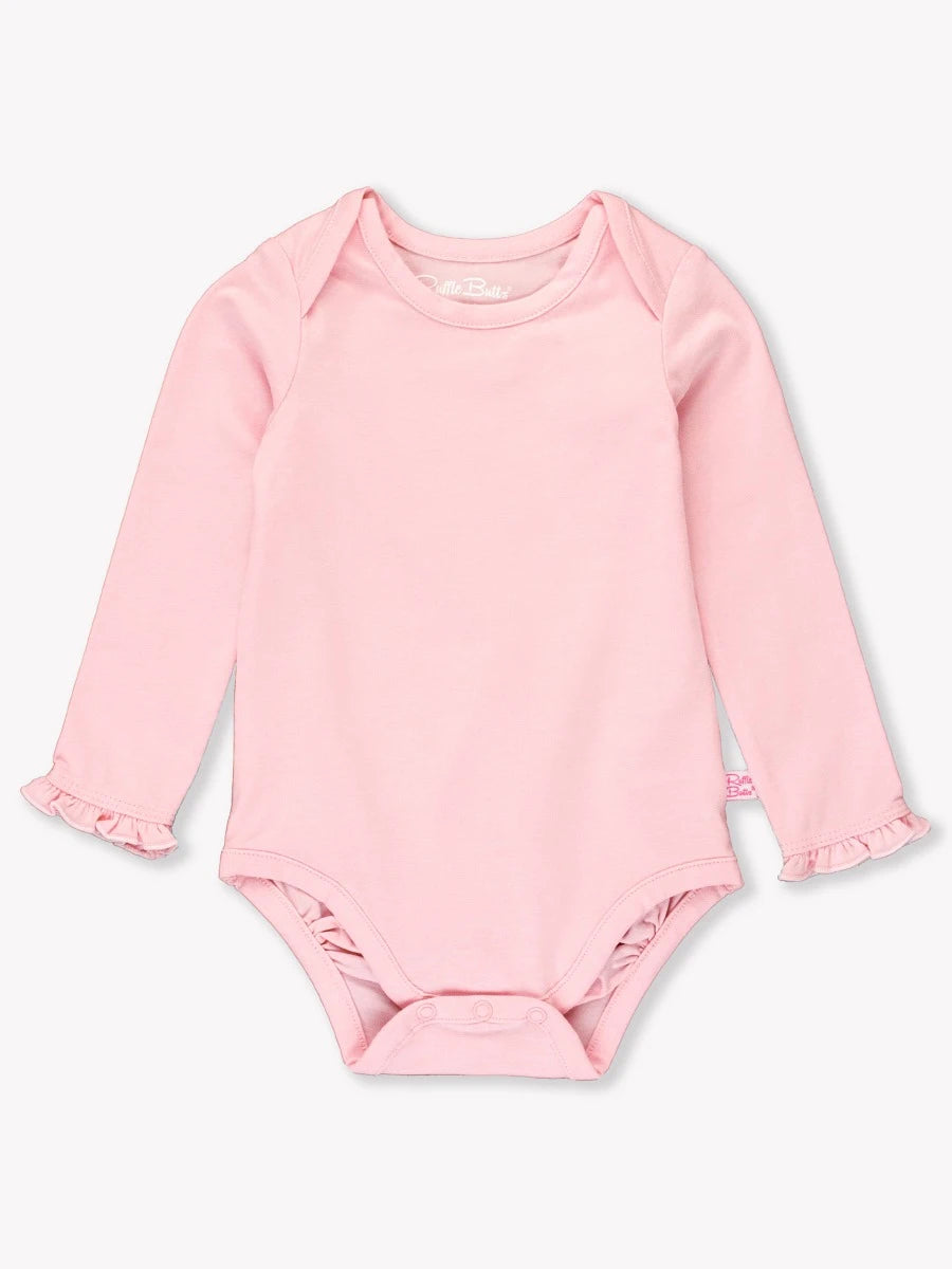 Pink Knit Long Sleeve Ruffle Bodysuit  - Doodlebug's Children's Boutique