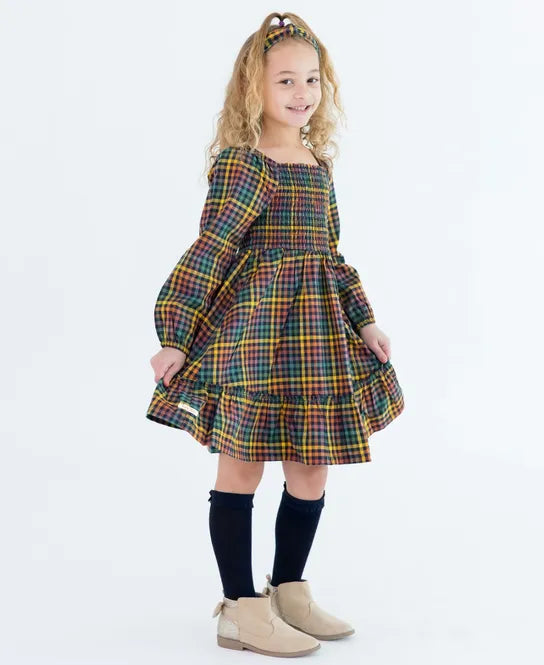 Harvest Rainbow Gingham Long Sleeve Smocked Dress  - Doodlebug's Children's Boutique