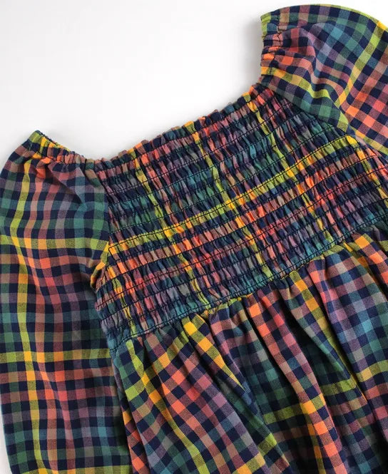 Harvest Rainbow Gingham Long Sleeve Smocked Dress  - Doodlebug's Children's Boutique