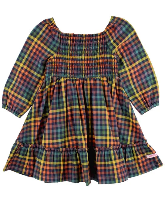 Harvest Rainbow Gingham Long Sleeve Smocked Dress  - Doodlebug's Children's Boutique