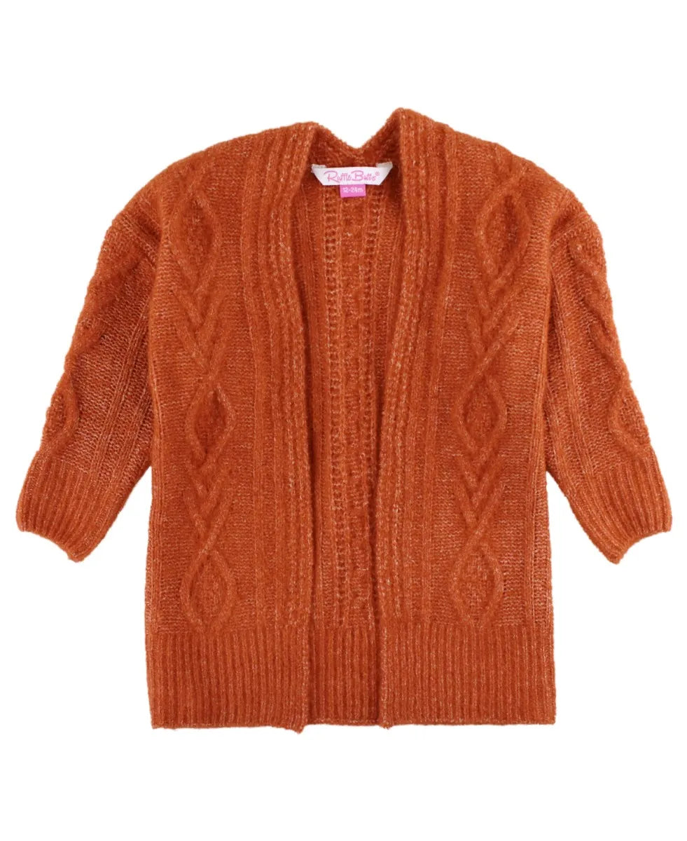 Rust Cozy Knit Open Cardigan  - Doodlebug's Children's Boutique