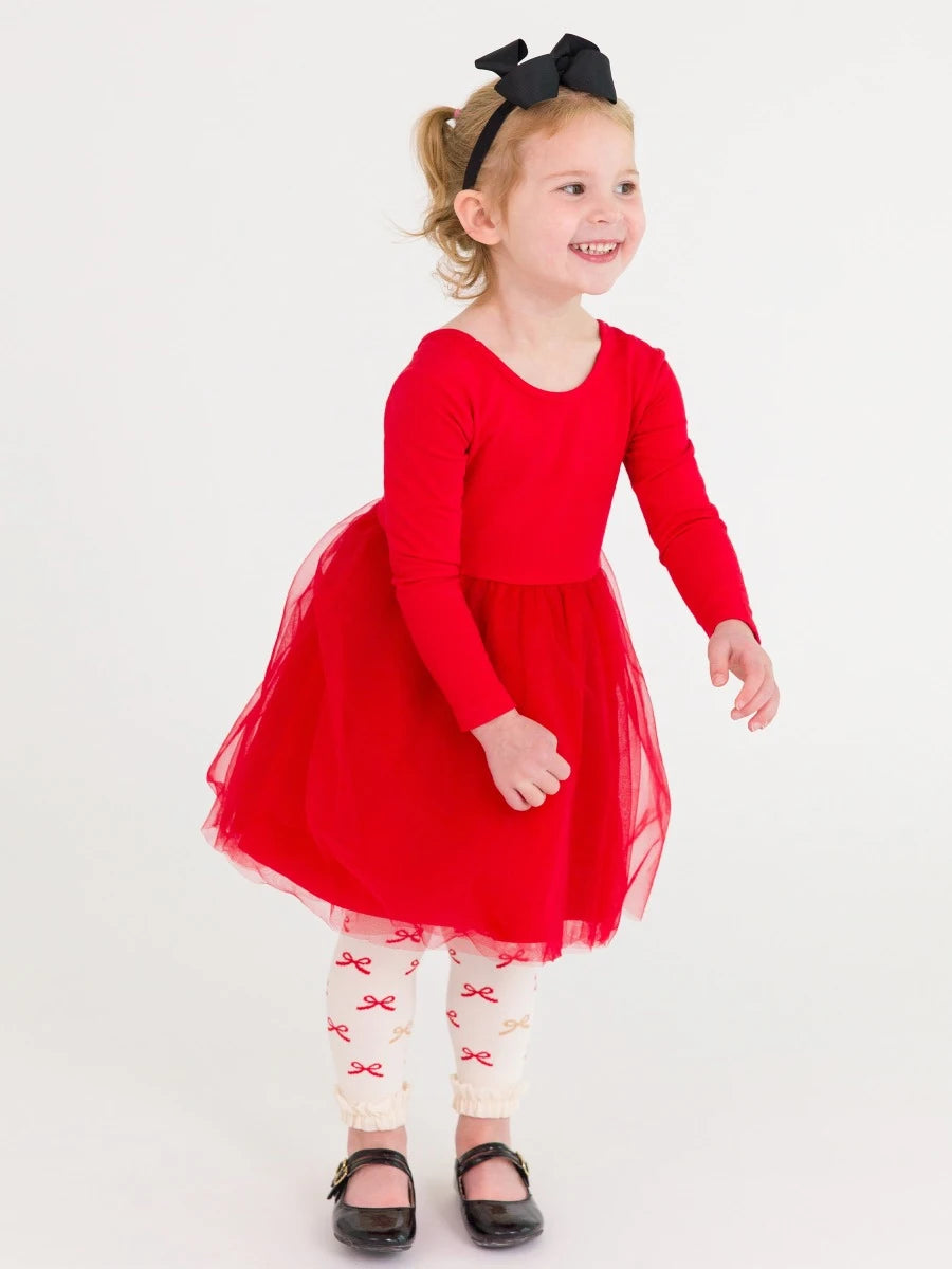 Red Long Sleeve Tulle Twirl Dress  - Doodlebug's Children's Boutique