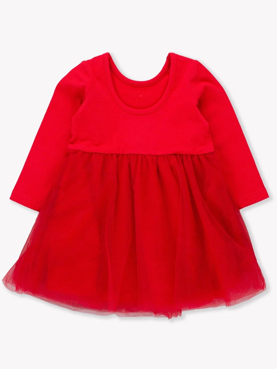 Red Long Sleeve Tulle Twirl Dress  - Doodlebug's Children's Boutique