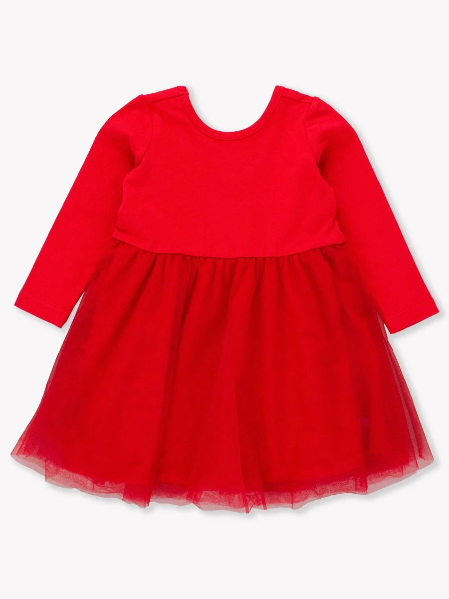 Red Long Sleeve Tulle Twirl Dress  - Doodlebug's Children's Boutique