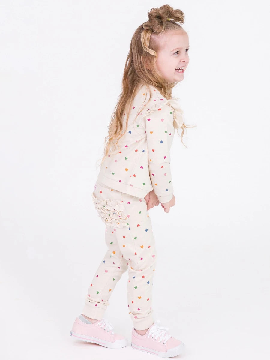 Wild Rainbow Hearts Knit Flutter Jogger Set  - Doodlebug's Children's Boutique