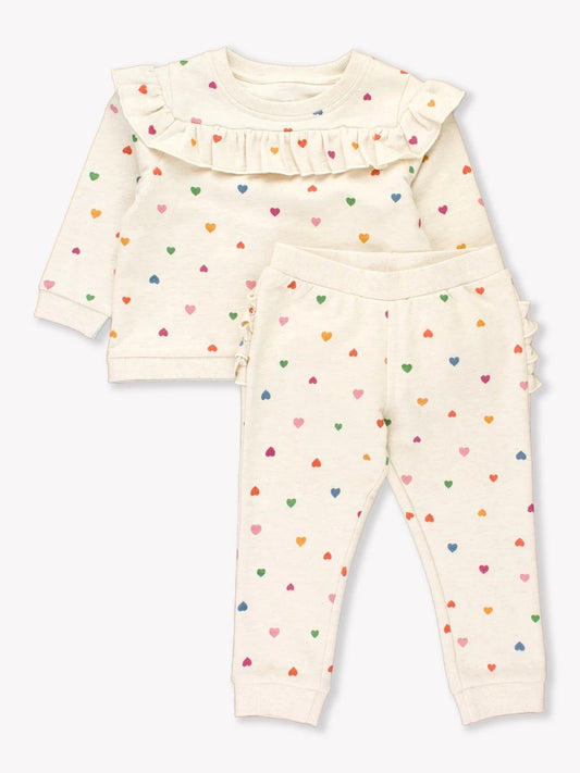 Wild Rainbow Hearts Knit Flutter Jogger Set  - Doodlebug's Children's Boutique