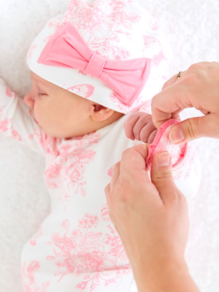 Pink Butterfly Toile Knotted Gown & Hat