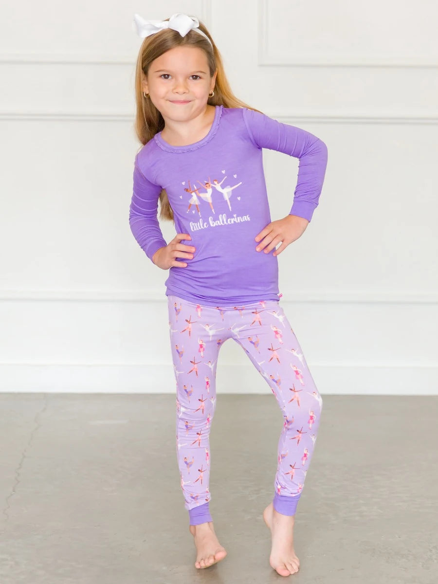 Ruffle Long Sleeve Pajama Set in Baby Ballerinas  - Doodlebug's Children's Boutique