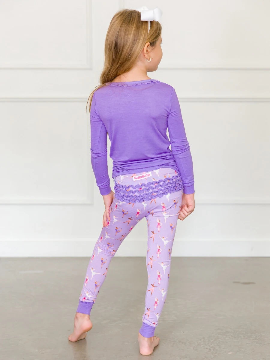 Ruffle Long Sleeve Pajama Set in Baby Ballerinas  - Doodlebug's Children's Boutique