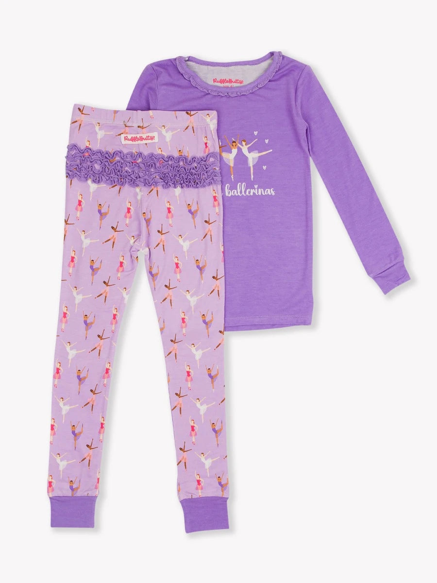 Ruffle Long Sleeve Pajama Set in Baby Ballerinas 2T - Doodlebug's Children's Boutique