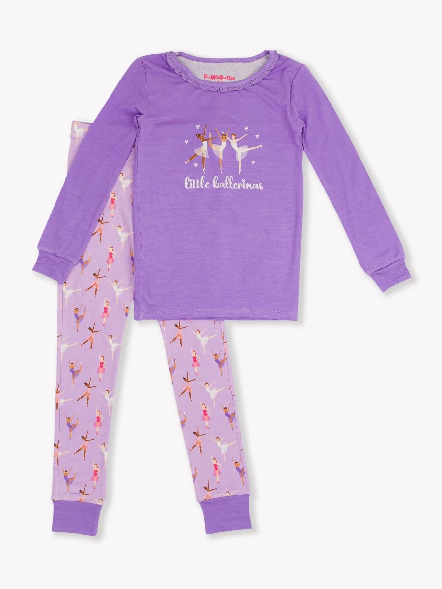 Ruffle Long Sleeve Pajama Set in Baby Ballerinas  - Doodlebug's Children's Boutique