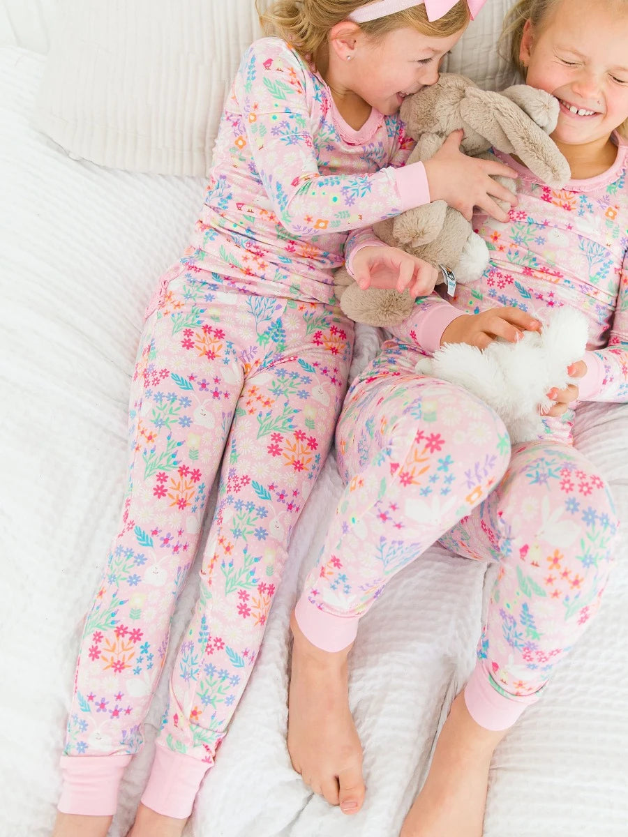 Ruffle Long Sleeve Pajama Set in Bunny and Friends - Doodlebug's Children's Boutique