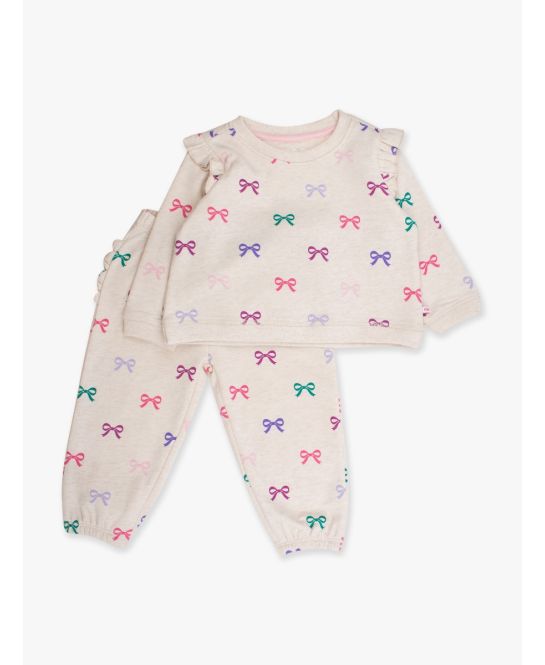 Heather Oatmeal Ribbons Flutter Jogger Set - Doodlebug's Children's Boutique