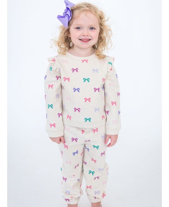 Heather Oatmeal Ribbons Flutter Jogger Set - Doodlebug's Children's Boutique