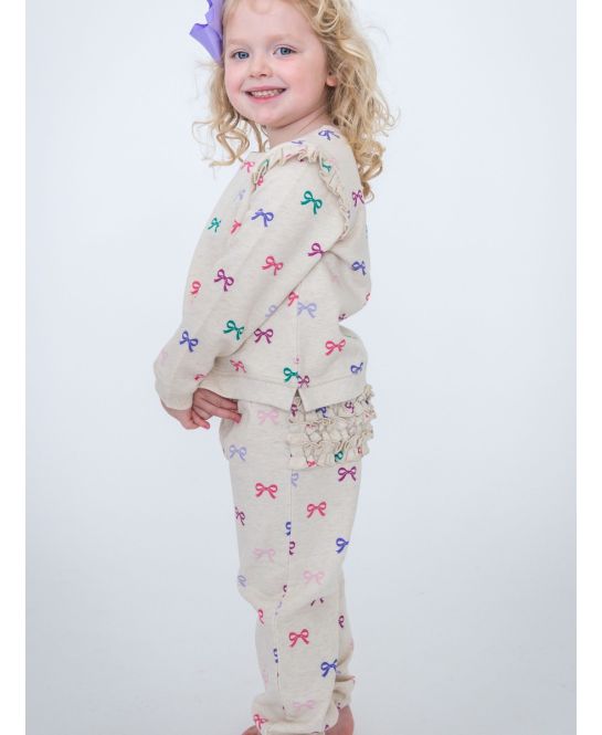 Heather Oatmeal Ribbons Flutter Jogger Set - Doodlebug's Children's Boutique
