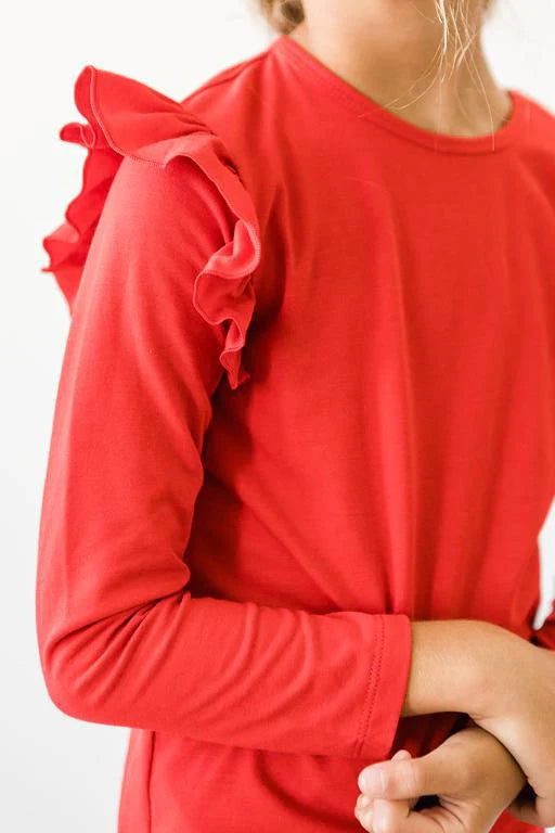 Red Long Sleeve Ruffle Tee  - Doodlebug's Children's Boutique