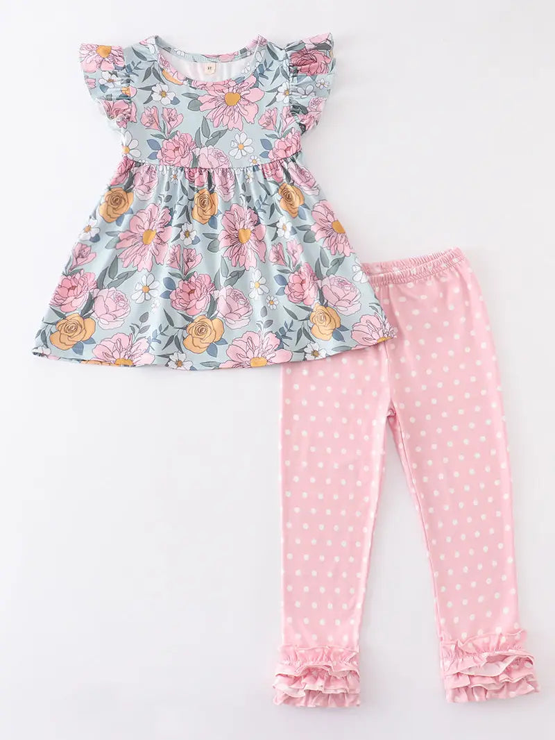 Pink Floral Ruffle Legging Set  - Doodlebug's Children's Boutique