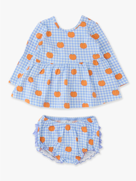 Pumpkin Patch Gingham Twirl Top & Ruffle Bloomer Set