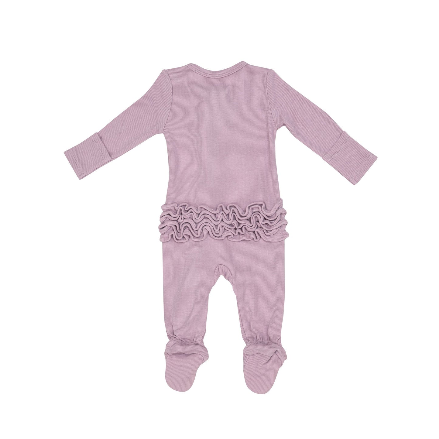 2 Way Ruffle Back Zipper Footie in Rib Dusty Lavender  - Doodlebug's Children's Boutique