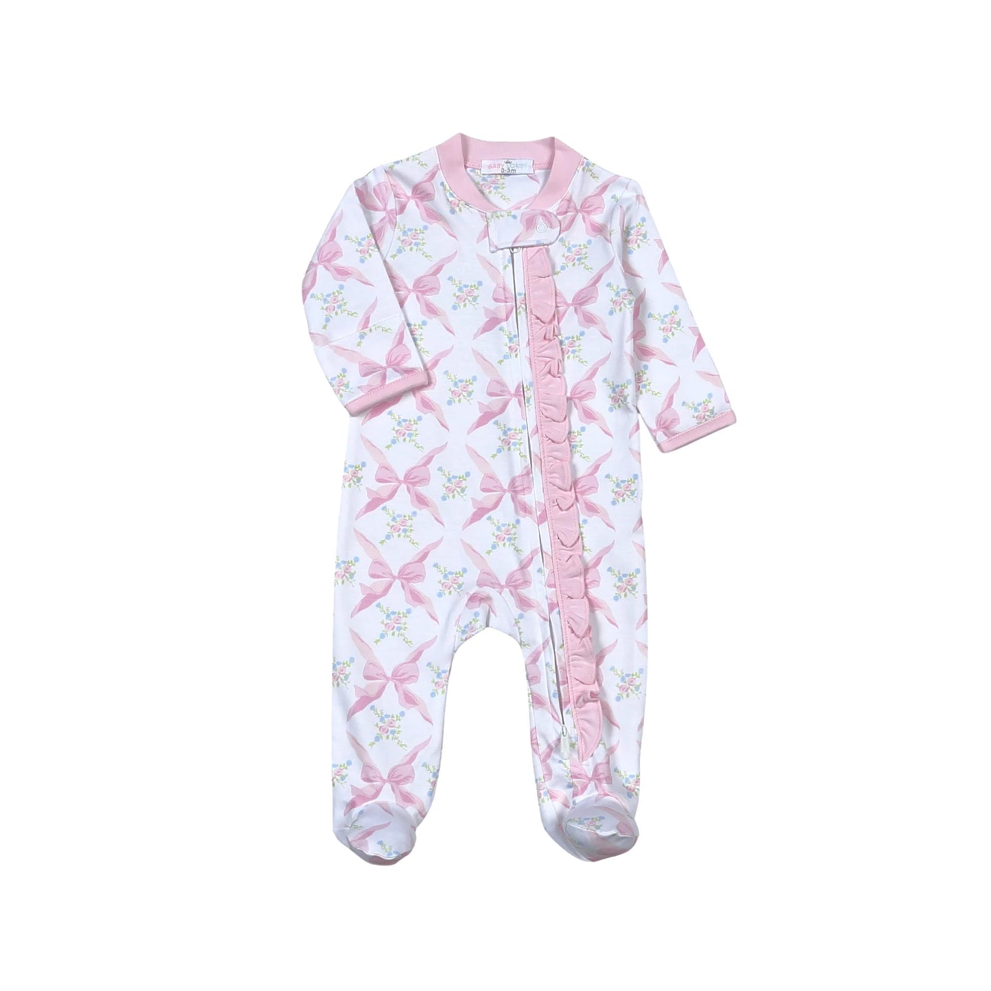 Pink Bows Pima Zipper Footie - Doodlebug's Children's Boutique