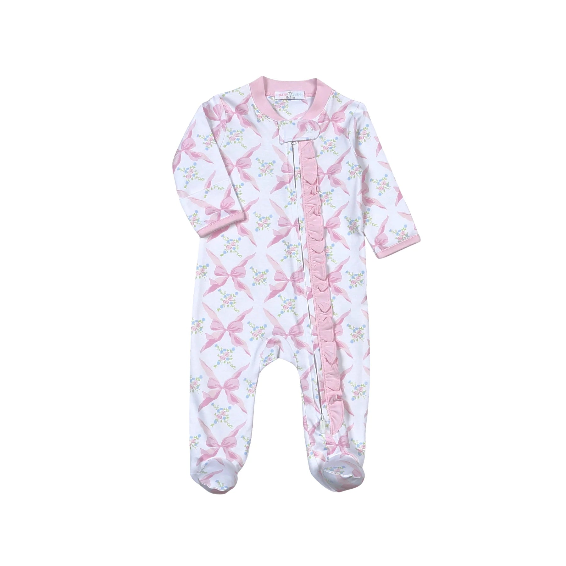 Pink Bows Pima Zipper Footie - Doodlebug's Children's Boutique