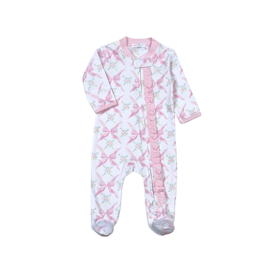 Pink Bows Pima Zipper Footie - Doodlebug's Children's Boutique