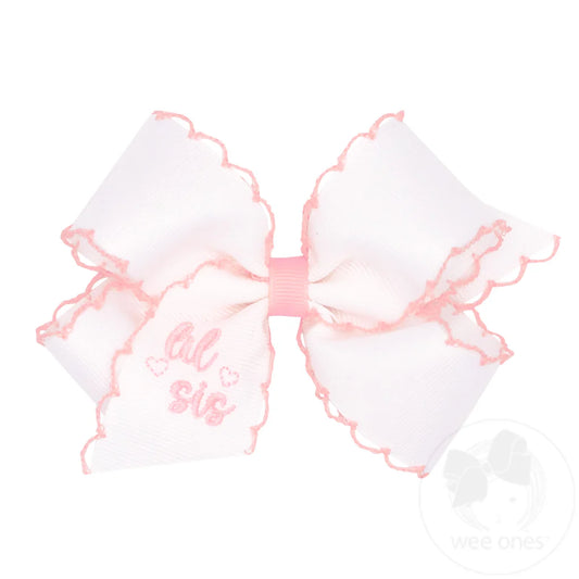 Lil Sis with Hearts Moonstitch Medium Bow - Doodlebug's Children's Boutique