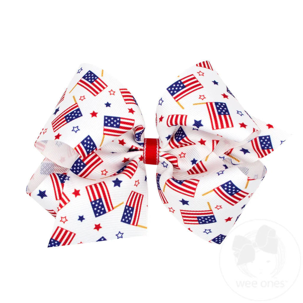 King Patriotic Flags Printed Grosgrain Bow - Doodlebug's Children's Boutique