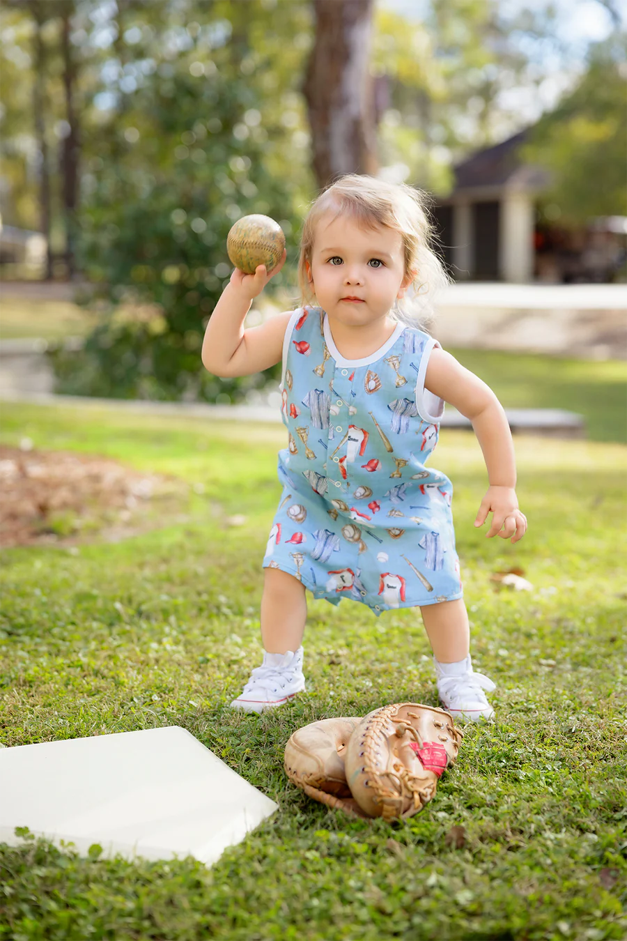 Let's Play Ball Organic Muslin Shortall - Doodlebug's Children's Boutique
