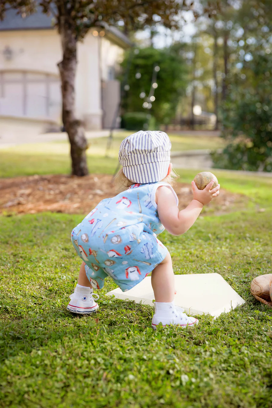 Let's Play Ball Organic Muslin Shortall - Doodlebug's Children's Boutique
