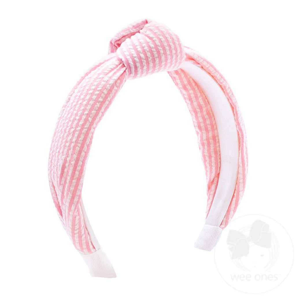 Pink Seersucker Fabric Knot Padded Headband - Doodlebug's Children's Boutique