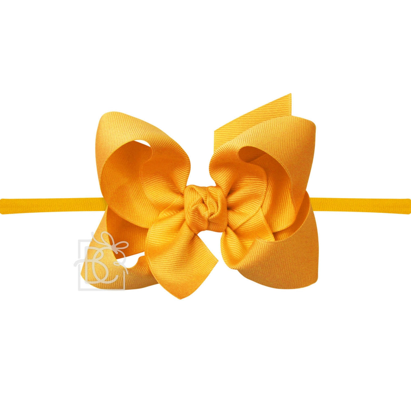 Nylon Headband with Large Bow in Yellow Gold  - Doodlebug's Children's Boutique