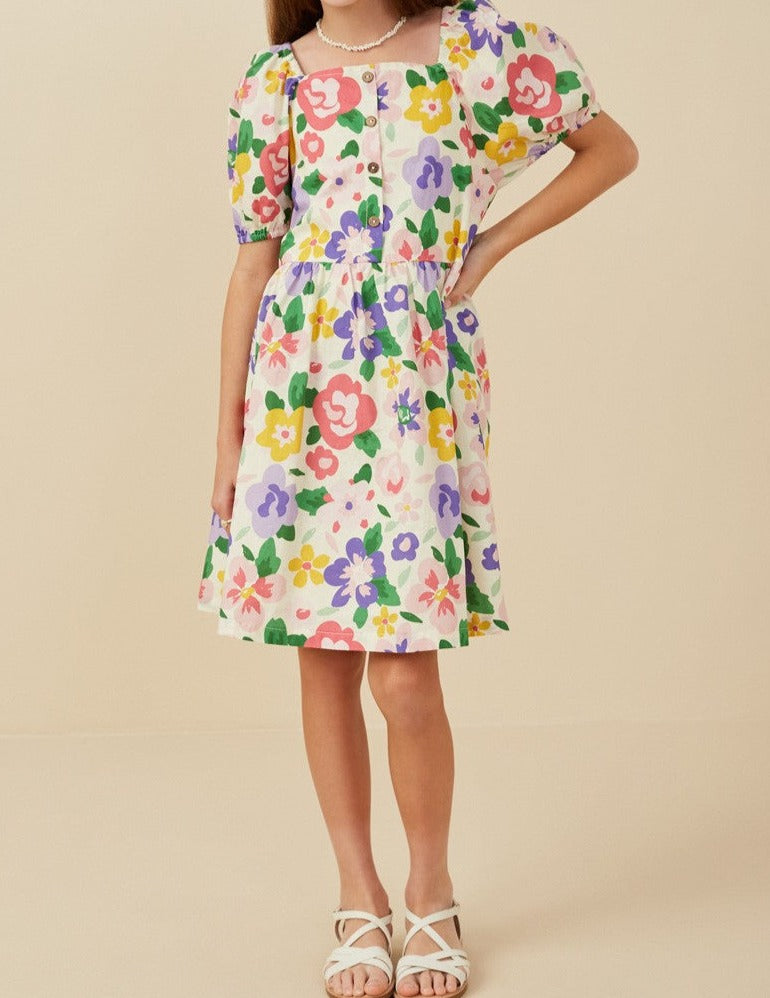 Floral Square Neck Dress  - Doodlebug's Children's Boutique