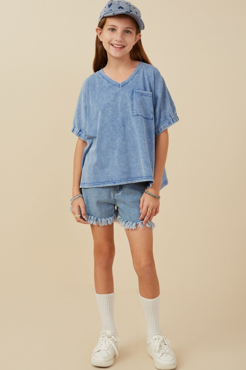 Blue Washed Boxy Top & Pocket Shorts Set - Doodlebug's Children's Boutique