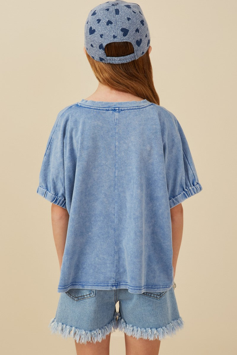 Blue Washed Boxy Top & Pocket Shorts Set - Doodlebug's Children's Boutique