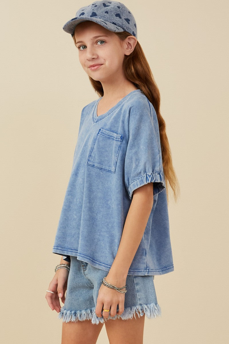 Blue Washed Boxy Top & Pocket Shorts Set - Doodlebug's Children's Boutique