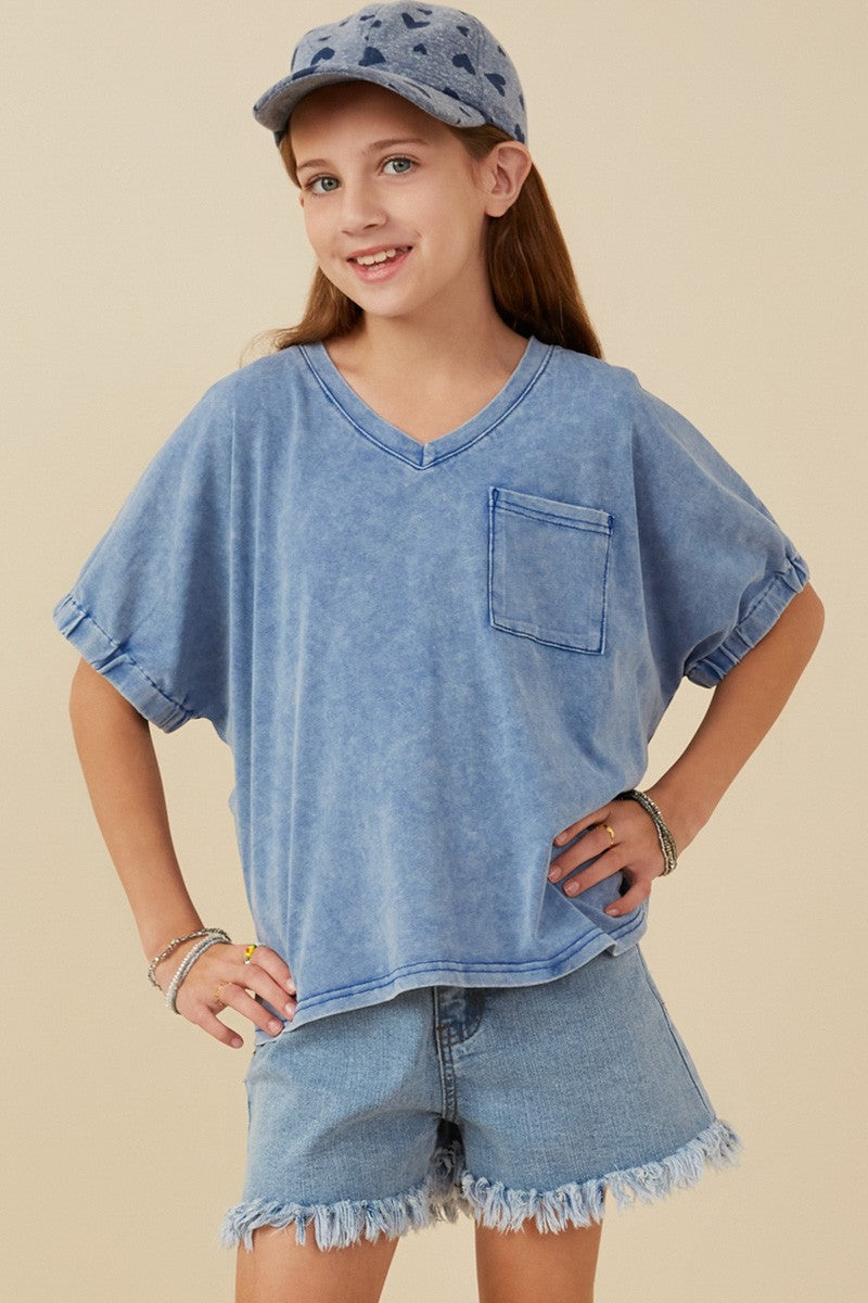 Blue Washed Boxy Top & Pocket Shorts Set - Doodlebug's Children's Boutique