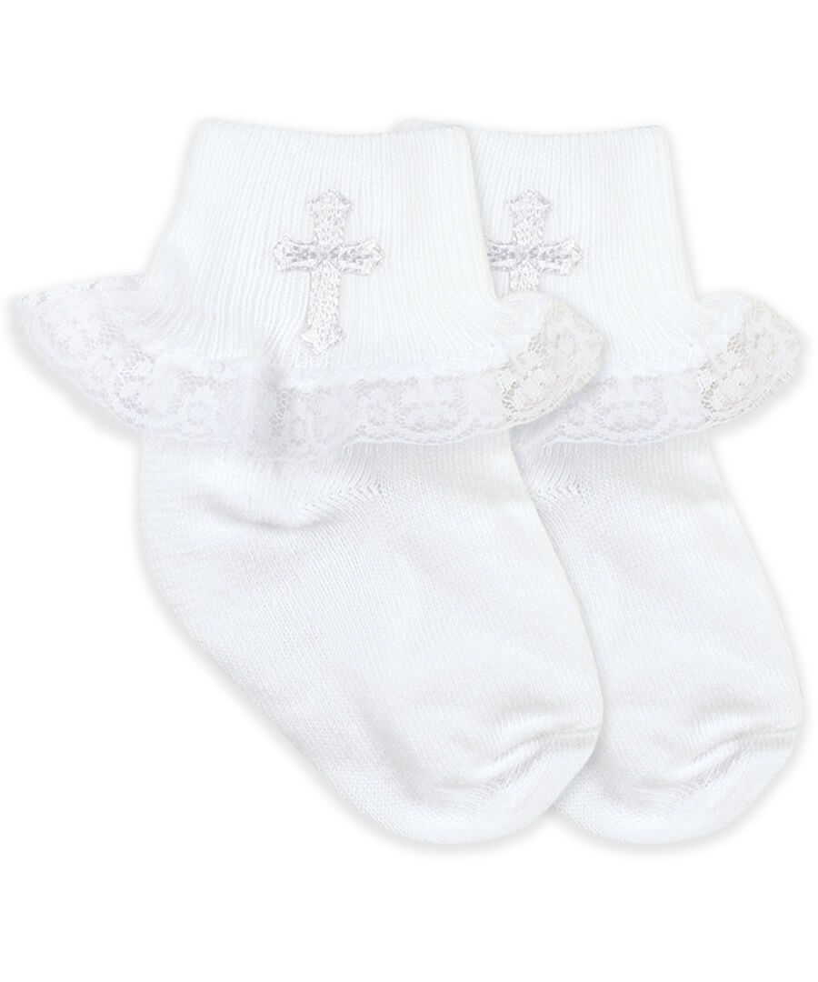 Christening Socks with Lace in White  - Doodlebug's Children's Boutique