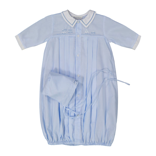 Train Pleated Take Me Home Gown and Hat  - Doodlebug's Children's Boutique