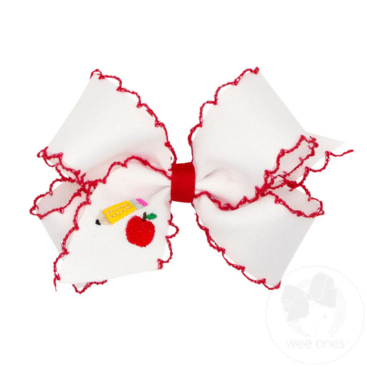 Pencil & Apple Moonstitch Medium Bow - Doodlebug's Children's Boutique
