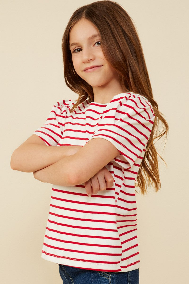 Red Stripe Puff Sleeve Top - Doodlebug's Children's Boutique
