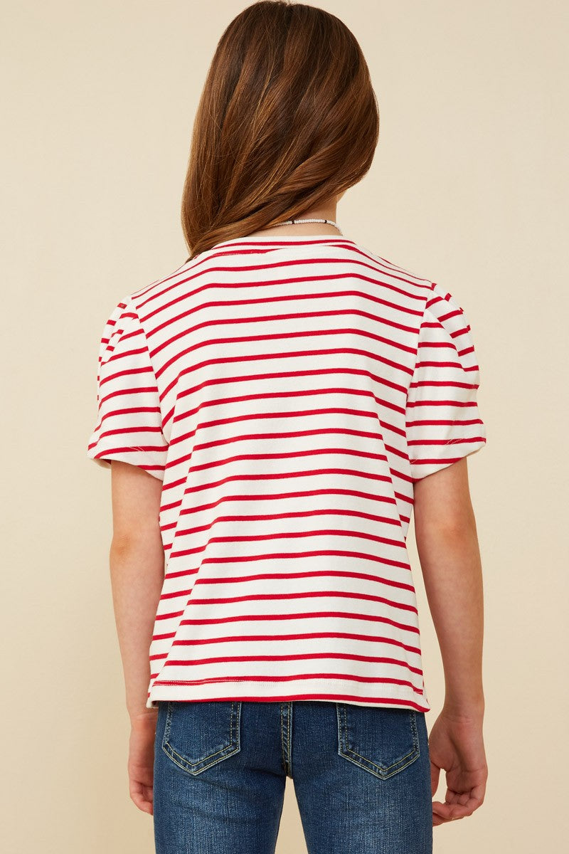 Red Stripe Puff Sleeve Top - Doodlebug's Children's Boutique