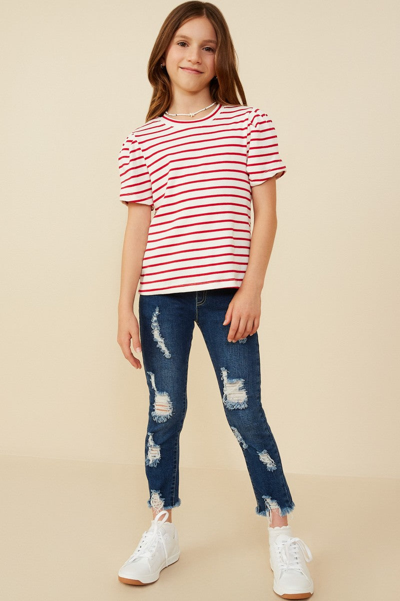 Red Stripe Puff Sleeve Top - Doodlebug's Children's Boutique