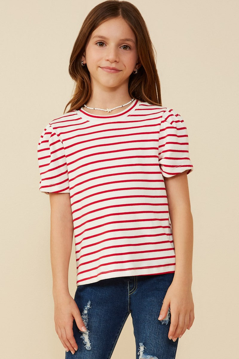 Red Stripe Puff Sleeve Top - Doodlebug's Children's Boutique