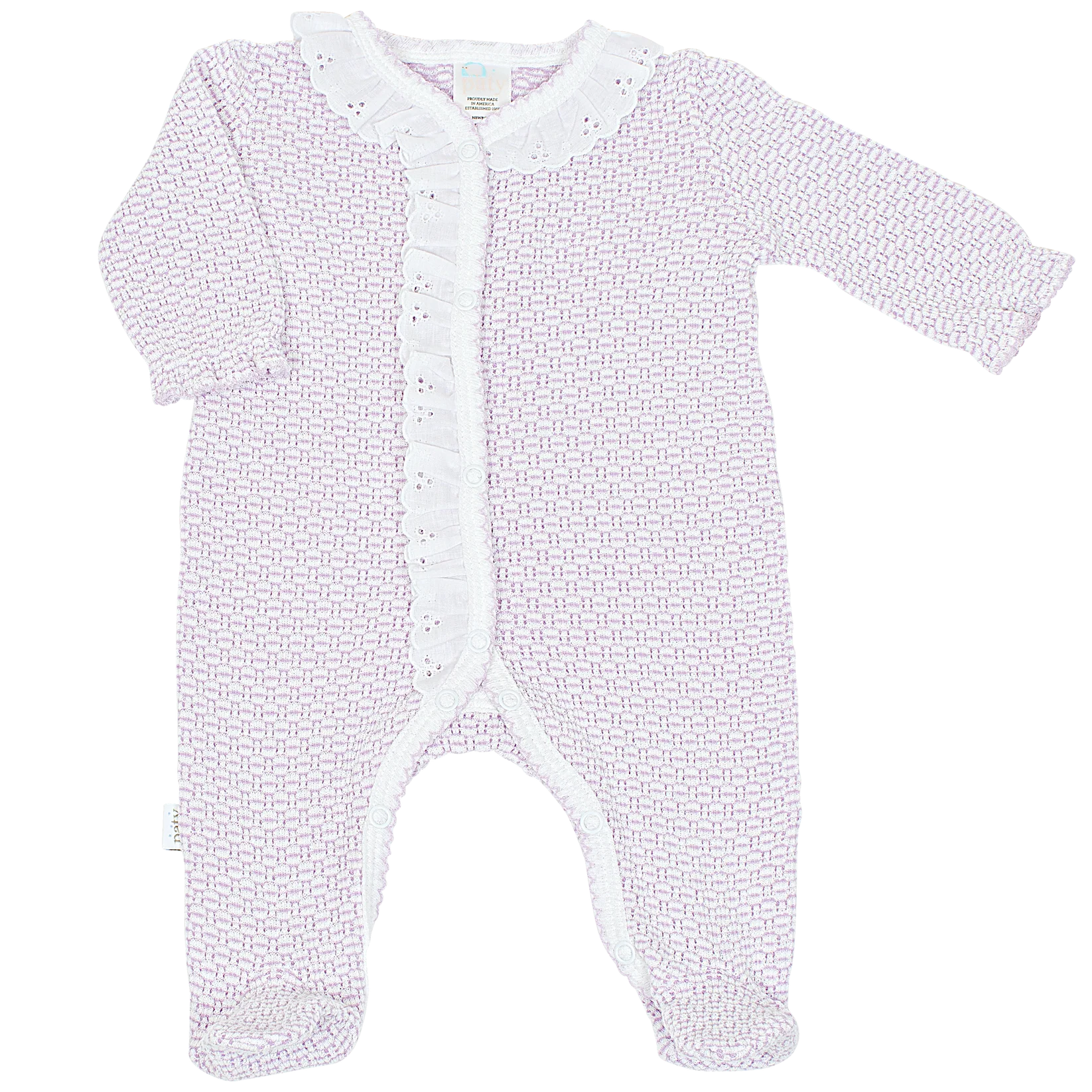 Striped Footie with Eyelet Ruffles in Lavender - Doodlebug's Children's Boutique