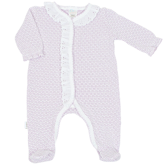 Striped Footie with Eyelet Ruffles in Lavender - Doodlebug's Children's Boutique