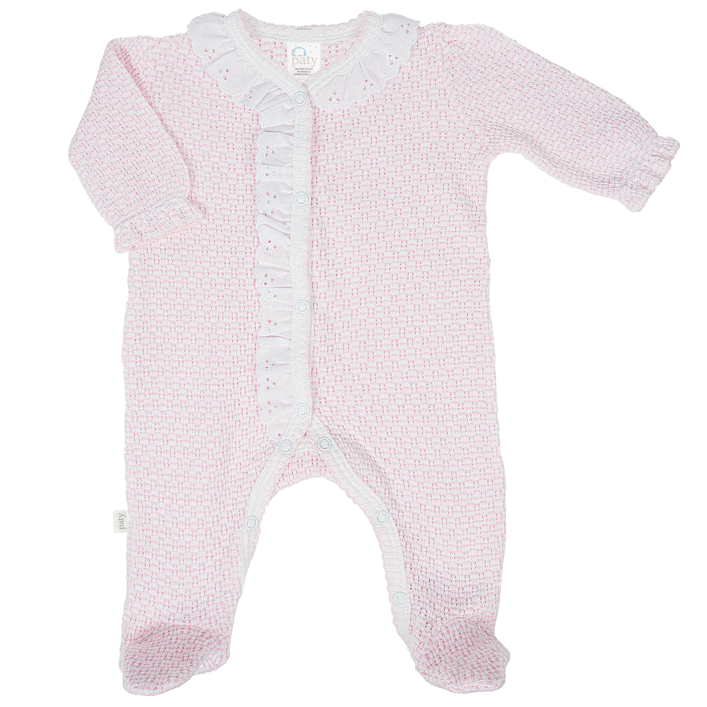 Striped Footie with Eyelet Ruffles in Pink - Doodlebug's Children's Boutique