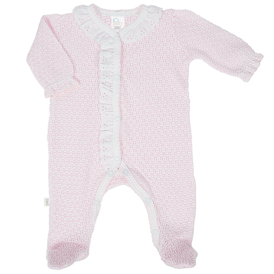 Striped Footie with Eyelet Ruffles in Pink - Doodlebug's Children's Boutique